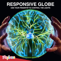 Playbees 7 Green Plasma Ball - Tesla Coil Lightning Globe for Parties & STEM