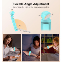 Gritin Rechargeable Reading Light - Eye-Caring, 3 Colors, Clip-On Blue
