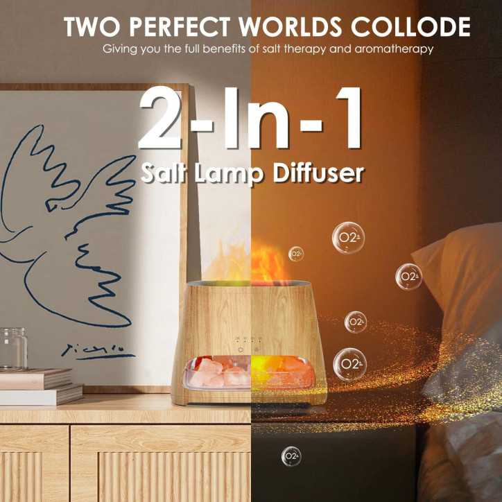 Diffuseur Ultrasonique 2-en-1 SALKING avec Lampe Sel Himalaya, Brumisateur Aromathérapie 150ml Bois Diffuseur Ultrasonique 2-en-1 SALKING avec Lampe Sel Himalaya, Brumisateur Aromathérapie 150ml Bois