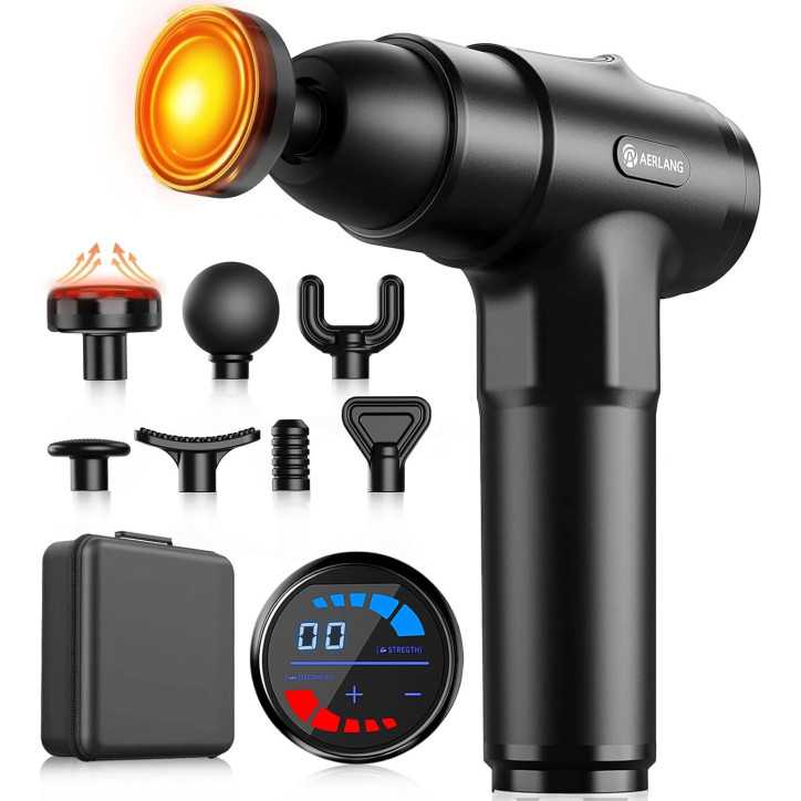 AERLANG Pistolet de Massage Chauffant Deep Tissue avec 7 Têtes - Soulagement Douleur Silence Cadeau AERLANG Pistolet de Massage Chauffant Deep Tissue avec 7 Têtes - Soulagement Douleur Silence Cadeau