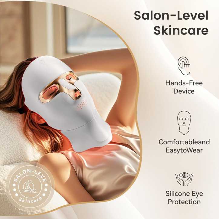 Red Light Therapy Mask for Face & Neck, USB-C Rechargeable LED Infrared Facial Mask - White Gold Red Light Therapy Mask for Face & Neck, USB-C Rechargeable LED Infrared Facial Mask - White Gold