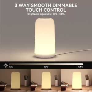 Touch Bedside Table Lamp - Sleek RGB 3-Way Dimmable LED Nightstand Lamp with Warm White & Multi-Color Lights