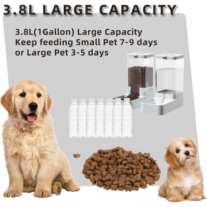 Gravity Pet Feeder & Water Dispenser Set, 3.8L Automatic Dog & Cat Feeder with Large Capacity Gravity Pet Feeder & Water Dispenser Set, 3.8L Automatic Dog & Cat Feeder with Large Capacity