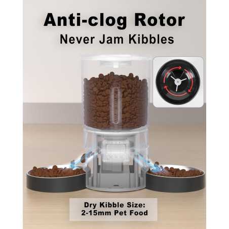 Distributeur Automatique Double pour Chats, 6 Repas/Jour, 4,2L, Enregistreur Vocal, Minuteur Flexible (Noir)