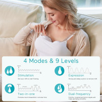 Paruu P10 Wearable Hands-Free Electric Breast Pump, 338mmHg Suction, Low Noise, 4 Modes, 9 Levels, 2 Pack
