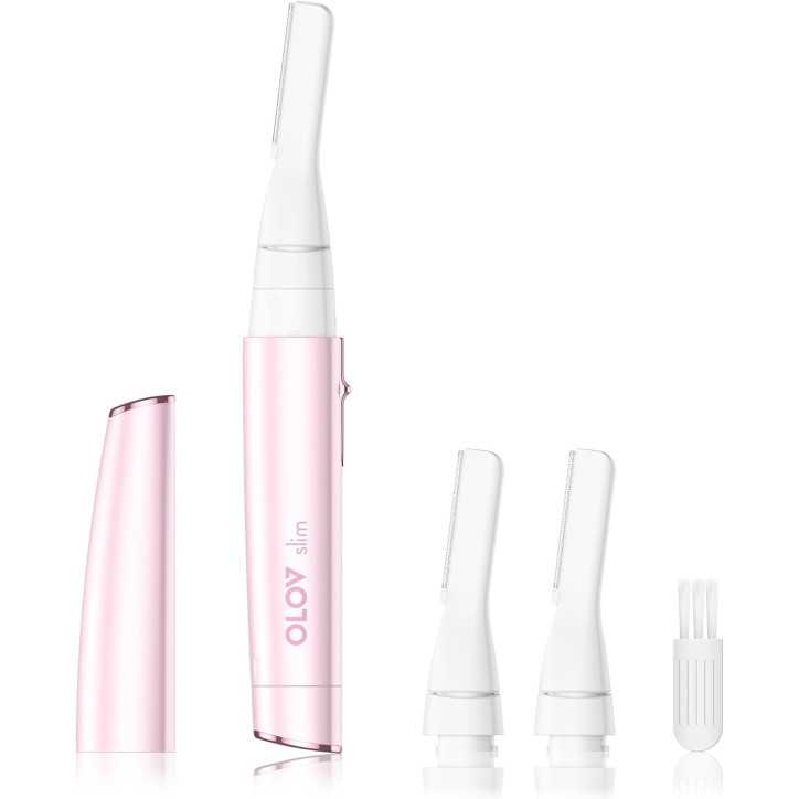 Painless Electric Facial Hair Remover for Women with Pivoting Head & 2 Blades, Battery Operated - Pink