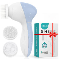 COSLUS 2-in-1 Facial Cleansing Brush & Silicone Scrubber: Waterproof Electric Exfoliating Massage Device