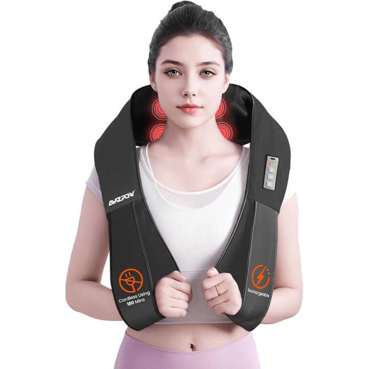 AMZPONY® Cordless Shiatsu Neck & Back Massager with Heat, Deep Tissue Kneading for Pain Relief – Rechargeable Gift AMZPONY® Cordless Shiatsu Neck & Back Massager with Heat, Deep Tissue Kneading for Pain Relief – Rechargeable Gift