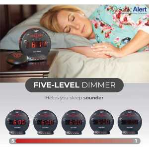 Réveil Sonic Bomb double alarme très forte avec vibreur, noir, pour gros dormeurs, batterie de secours