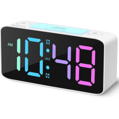 Cadmos Super Loud Digital Alarm Clock for Heavy Sleepers with 7-Color Night Light, Adjustable Volume, USB Charger (White+RGB)