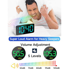 Réveil Cadmos Super Loud pour Adultes et Enfants, Veilleuse RGB