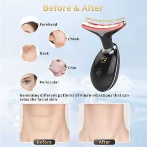 Multifunctional Facial Beauty Device with Vibration, 7-Color LED Light Therapy for Face & Neck at Home