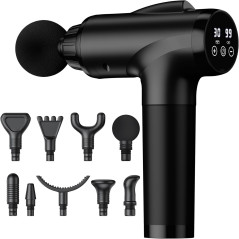 Pistolet de Massage Électrique 9 Accessoires 30 Vitesses Noir
