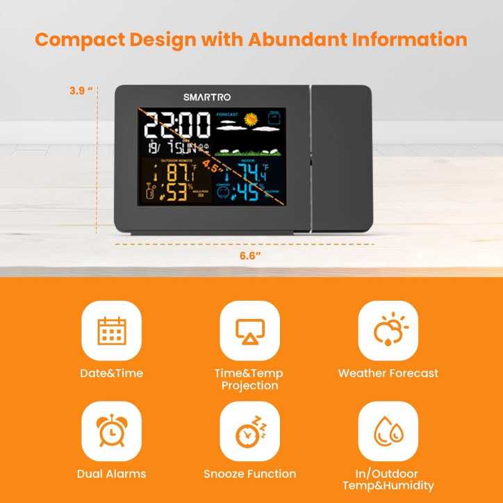 SMARTRO SC91 Projection Alarm Clock with Weather Station, Wireless Indoor-Outdoor Thermometer & Hygrometer