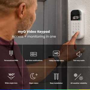 myQ Smart Garage Door Video Keypad with Wide-Angle Camera, Custom PIN Codes & Smartphone Control, White