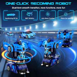 Remote Control Transforming Robot Car for Kids – 360° Rotation & LED Lights