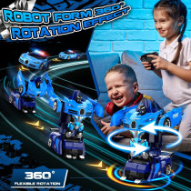 Remote Control Transforming Robot Car for Kids – 360° Rotation & LED Lights