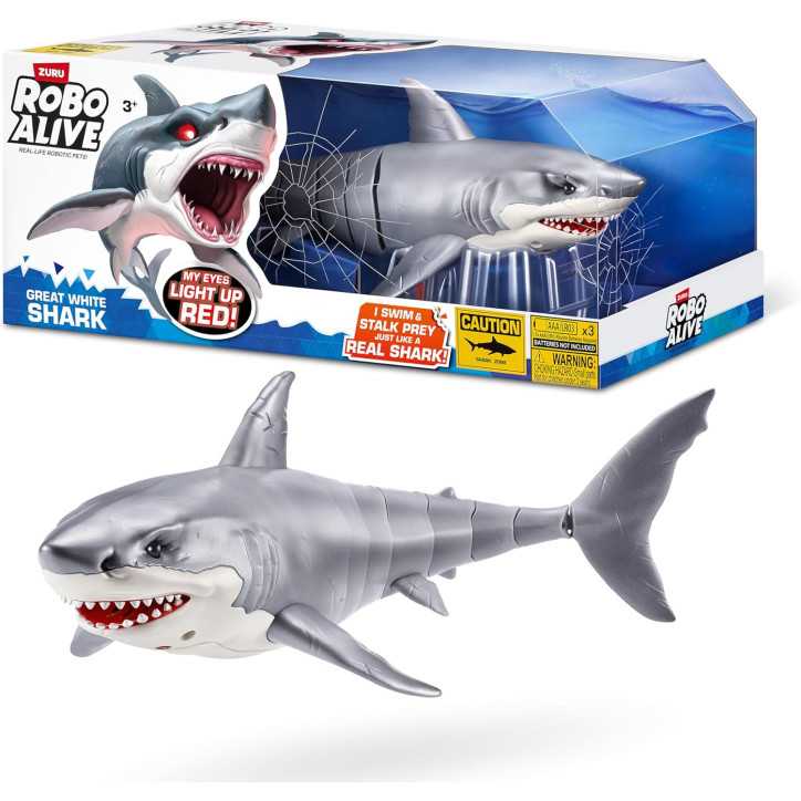 Robo Alive Great White Shark Série 1 par Zuru, Requin Robotisé Lumineux à Piles, Jouet Piscine & Bain
