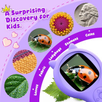 Kids Mini Pocket Microscope - STEM Science Toy for Ages 5-12 (Purple)