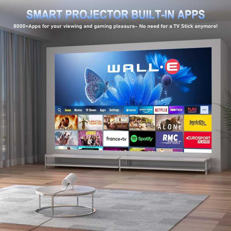 Mini Portable 4K Projector with WiFi 6, BT 5.2, Auto Keystone & Rotation
