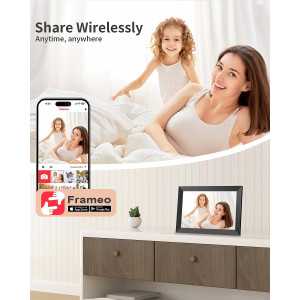 Cadre Photo Numérique Frameo 10,1 WiFi HD IPS Tactile 1280x800, Auto-Rotation, Mural, Partage Instantané