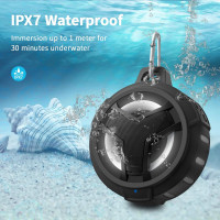 EBODA Bluetooth Shower Speaker - IP67 Waterproof, Floating, LED Light, 2000mAh, True Wireless Stereo - Black