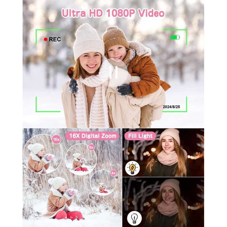 Kids Instant Print Camera 48MP Selfie Digital Toy with 32GB Card & Print Paper for Ages 4-9 - Pink
