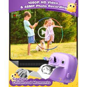 Kids Instant Print Camera for Girls & Boys 3-12 - 1080P HD Digital Photo & Video Toy, Purple