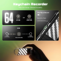 64GB Voice Activated Recorder 4800H MP3 Playback AI Noise Reduction for Lectures Meetings Interviews