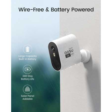 Caméra Sécurité Sans Fil Aosu 2K HD Nuit 240 Jours Batterie