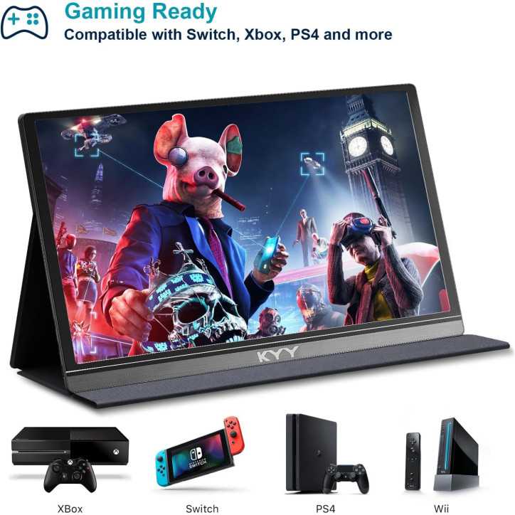 KYY Écran Portable 15.6 1080P FHD USB-C HDMI HDR IPS avec Haut-parleurs, Étui & Protection, PC/Mac/Console KYY Écran Portable 15.6 1080P FHD USB-C HDMI HDR IPS avec Haut-parleurs, Étui & Protection, PC/Mac/Console