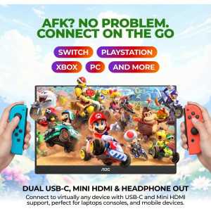 AOC 16T20 15.6 FHD Portable Monitor with USB-C, HDMI & Speakers