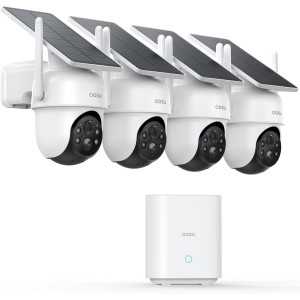 aosu 4-Cam Outdoor Wireless Security Camera System, Solar-Powered, 360° Pan & Tilt, 2K Night Vision, No Subscription
