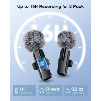 Wireless Mini Lavalier Microphones 2-Pack for iPhone, iPad, Android - Bluetooth Clip-on Lapel Mics with Noise Reduction for Reco