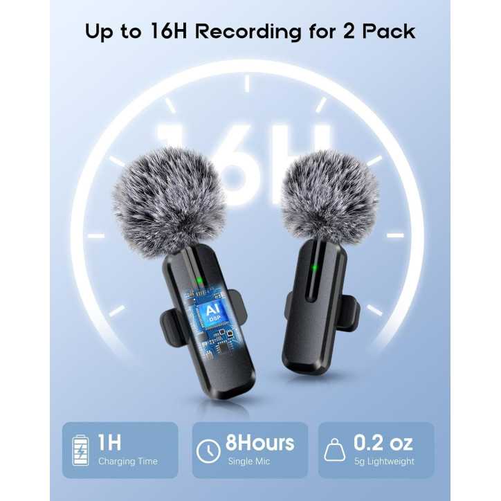 Microphone sans fil mini lavalier Bluetooth 2 en 1 pour iPhone, iPad, Android - 2 pièces, réduction de bruit Microphone sans fil mini lavalier Bluetooth 2 en 1 pour iPhone, iPad, Android - 2 pièces, réduction de bruit