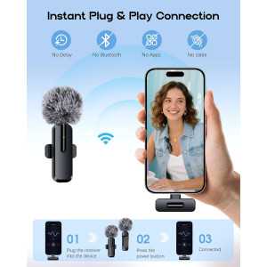 Wireless Mini Lavalier Microphone 2-Pack for iPhone & Android - Bluetooth Clip-On Mic