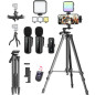 Kit de Vlogging pour iPhone/Android avec Microphone Sans Fil, Trépieds, Lumière RGB pour YouTube & TikTok