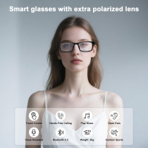 Lunettes Intelligentes Unisexes Bluetooth IPX5, Audio, Anti-Lumière Bleue, Lunettes Polarisées avec Haut-Parleur Ouvert