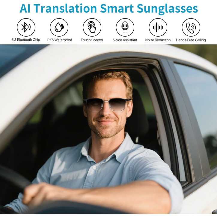 AI Smart Glasses with Real-Time 160+ Language Translation, Photochromic Lenses, Speakers & Mic, Bluetooth AI Smart Glasses with Real-Time 160+ Language Translation, Photochromic Lenses, Speakers & Mic, Bluetooth