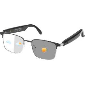 Smart Bluetooth Glasses with Open-Ear Sound, Mic & Speakers, Color Changing, Polarized - Silver