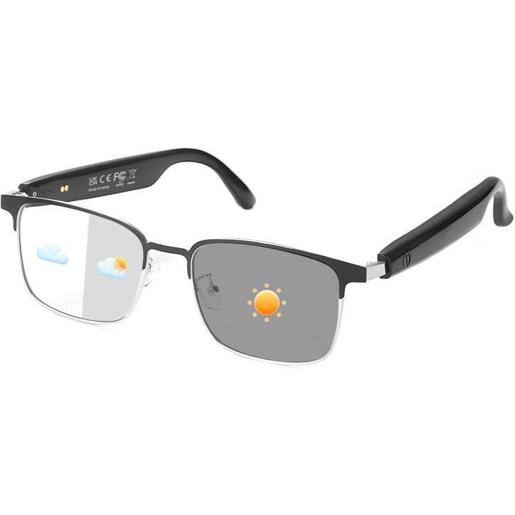 Smart Bluetooth Glasses with Open-Ear Sound, Mic & Speakers, Color Changing, Polarized - Silver Smart Bluetooth Glasses with Open-Ear Sound, Mic & Speakers, Color Changing, Polarized - Silver
