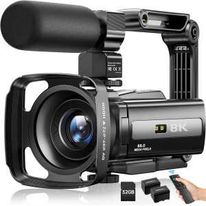 8K 88MP UHD Vlogging Camera with 18X Zoom, IR Night Vision, 3 Touchscreen, WiFi, 32GB Card & Accessories