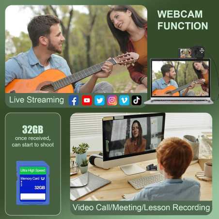2.7K QHD 50MP Video Camera Camcorder with 16X Zoom, 270° Screen, 32GB SD Card & 2 Batteries, Webcam & Recording While Ch