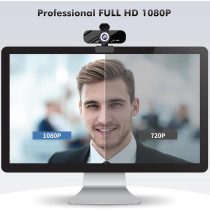 Gohero Full HD 1080P Webcam with Noise Cancellation, Privacy Cover, Wide-Angle Lens, Auto Light, USB Plug & Play