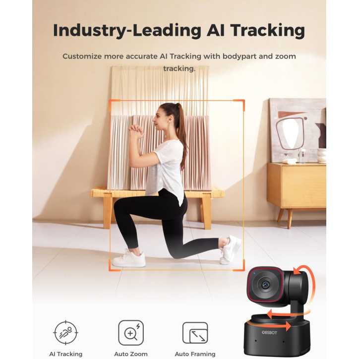 OBSBOT Tiny 2 Lite Webcam 4K AI Tracking PTZ, Contrôle Gestuel, HDR, 60 FPS, Microphones intégrés