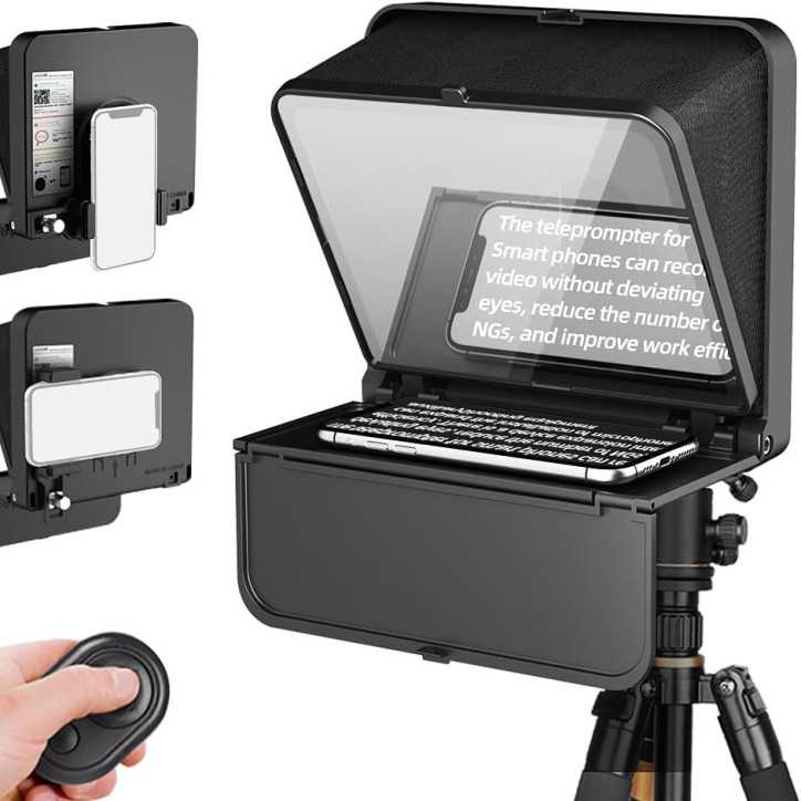 LENSGO TC7S Téléprompteur Portable pour Smartphone avec Télécommande, Compatible iPhone & Android