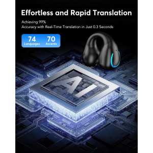 Écouteurs Traduction AI 144 Langues, 60H Autonomie, Sans Fil Bluetooth pour Voyage & Réunions