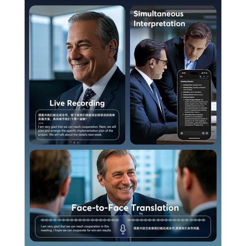 Écouteurs Traduction IA 144 Langues, 60H Autonomie Bluetooth