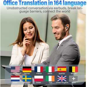 Écouteurs Traduction IA Temps Réel, 164 Langues, Bluetooth 5.4, 5 Modes, 48H Autonomie, Affaires/Voyage/Apprentissage