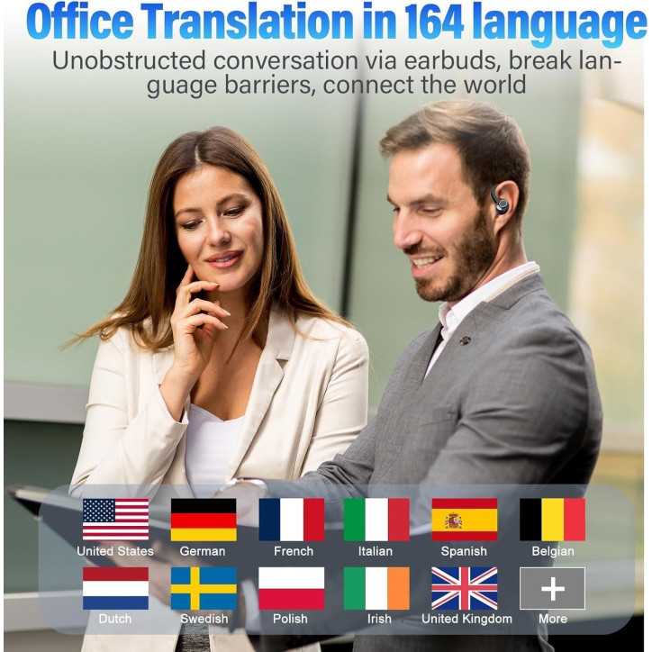 Écouteurs Traduction IA Temps Réel, 164 Langues, Bluetooth 5.4, 5 Modes, 48H Autonomie, Affaires/Voyage/Apprentissage